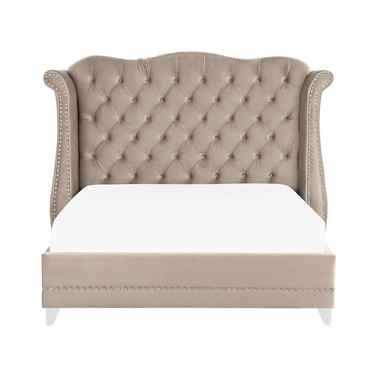 Łóżko welurowe 180 x 200 cm szarobeżowe AYETTE