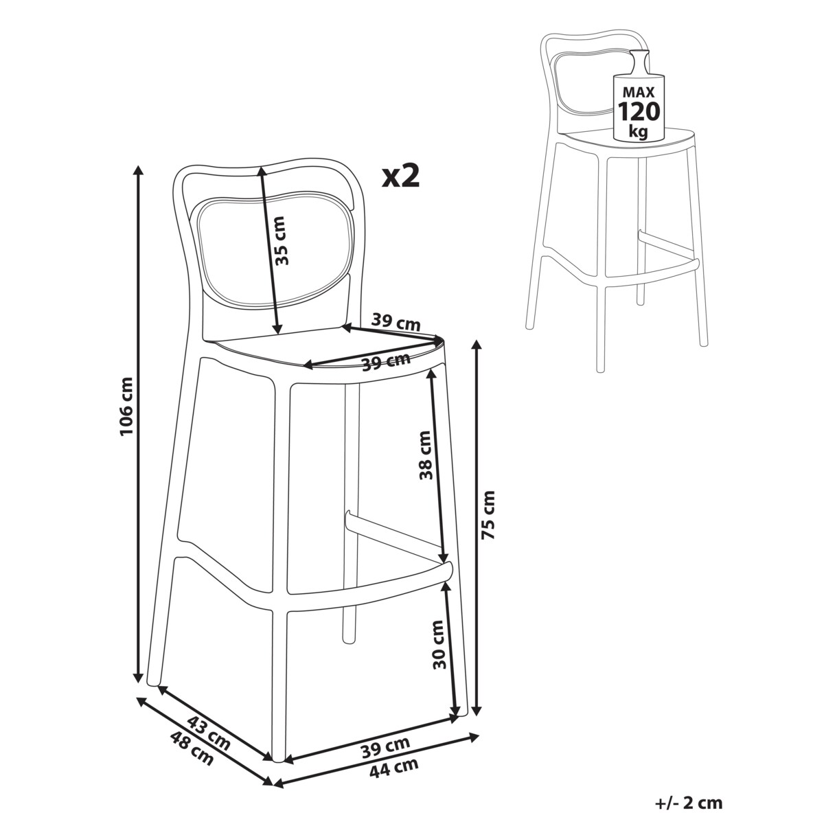 Zestaw 2 krzeseł ogrodowych CELLENO Czarny