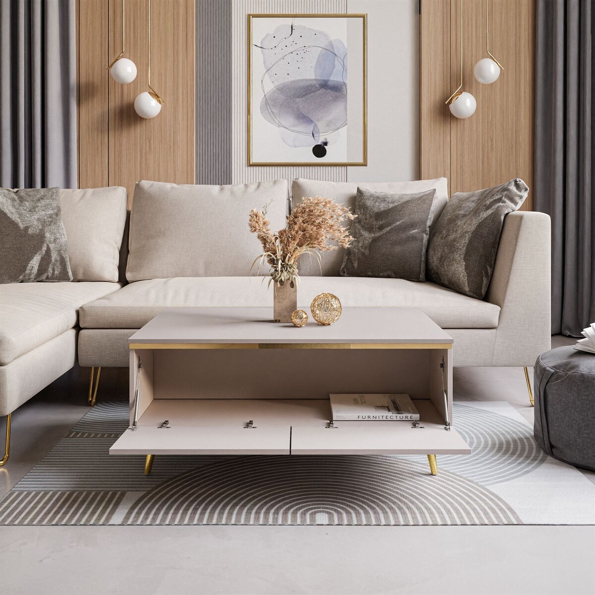 Ława AURORA KASZMIR ze schowkiem nogi skośne złote