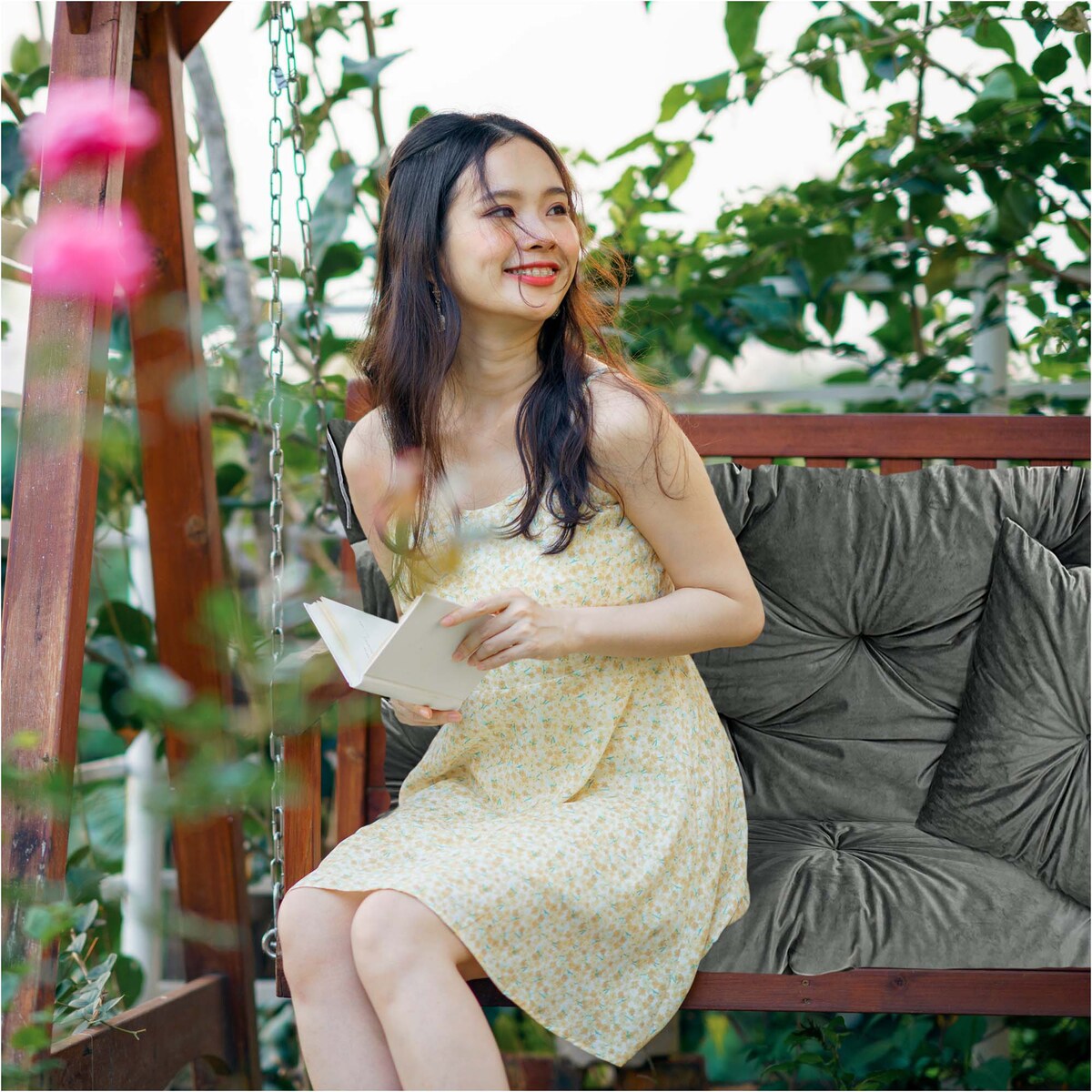 Poduszka Ogrodowa Zestaw 120X60X50 Welur Na Ławkę Huśtawkę Taras Dekoracyjny Szara