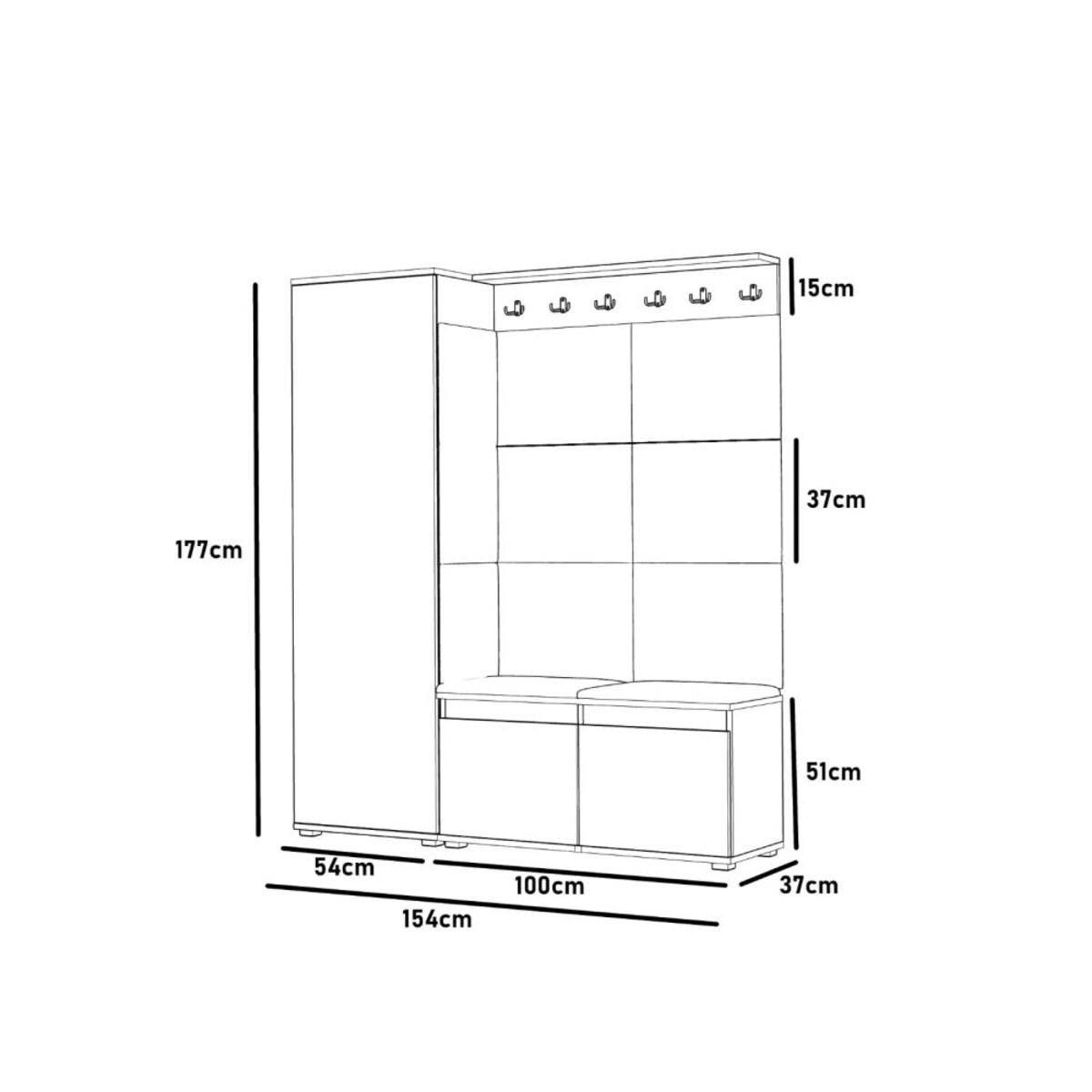 Garderoba z siedziskiem do przedpokoju SINGAPUR 154 dąb sonoma/szara