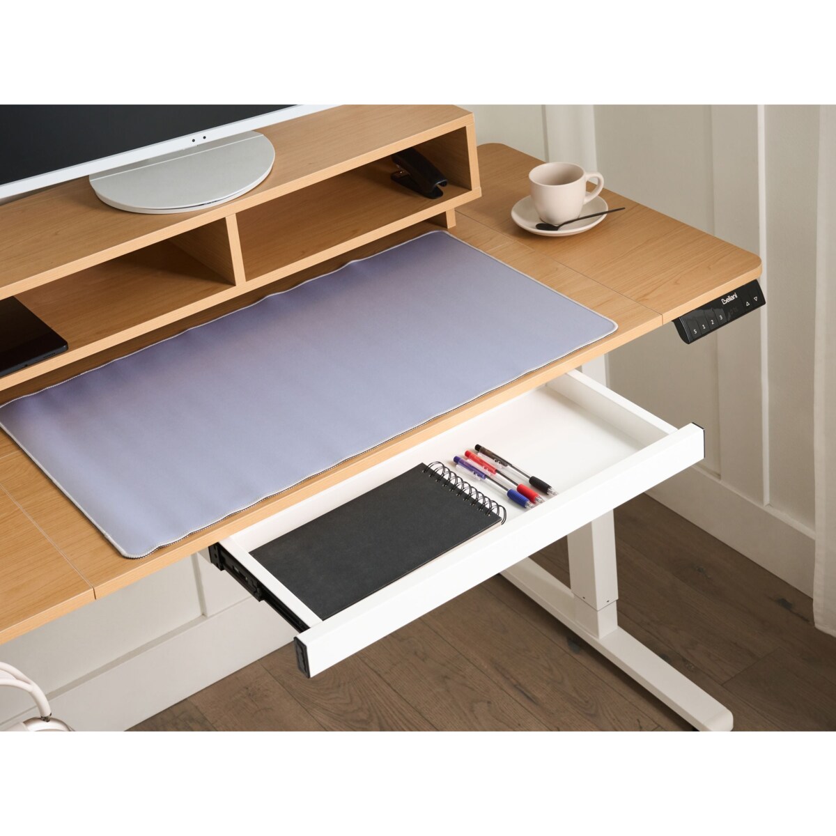 Biurko regulowane elektrycznie LUCAMA Jasny brąz/ biały 120 cm 60 cm Z portem USB