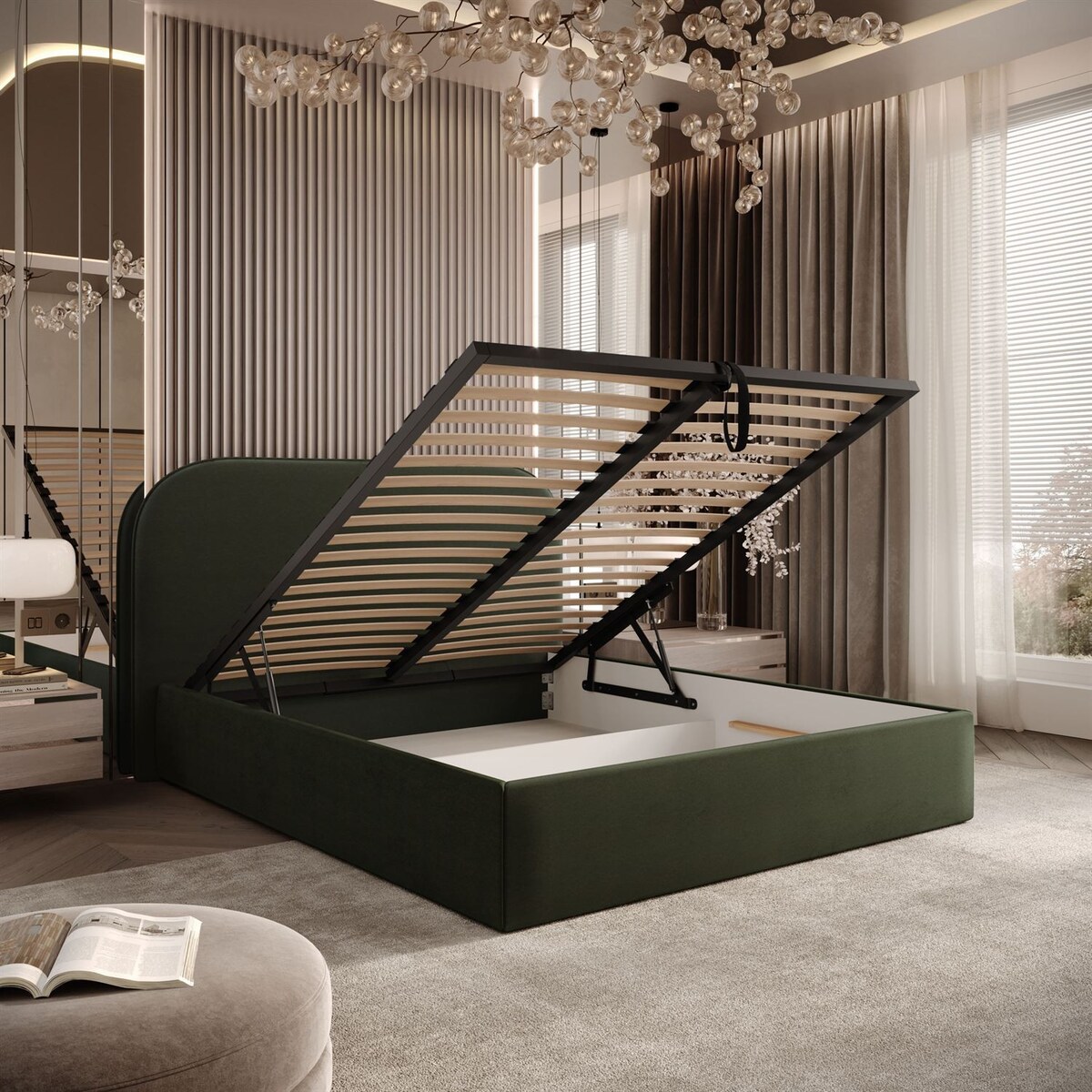 Łóżko tapicerowane OLIMPIA, pojemnik na pościel, s34, 180x200, Castel 39