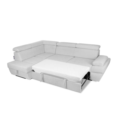 KONSIMO RATLO Narożnik rozkładany jagnięcy z pojemnikiem na pościel, szary po lewej stronie