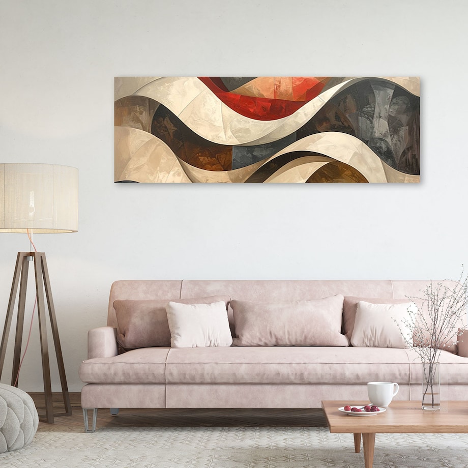 Obraz do salonu sypialni biura loftu, Abstrakcja linie kształty beżowy czerwony