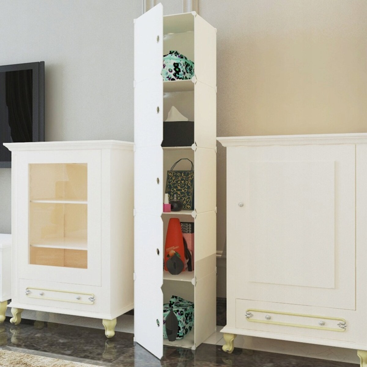 Szafa modułowa 5 półek regał szafka słupek garderoba ubraniowa biała 185 cm