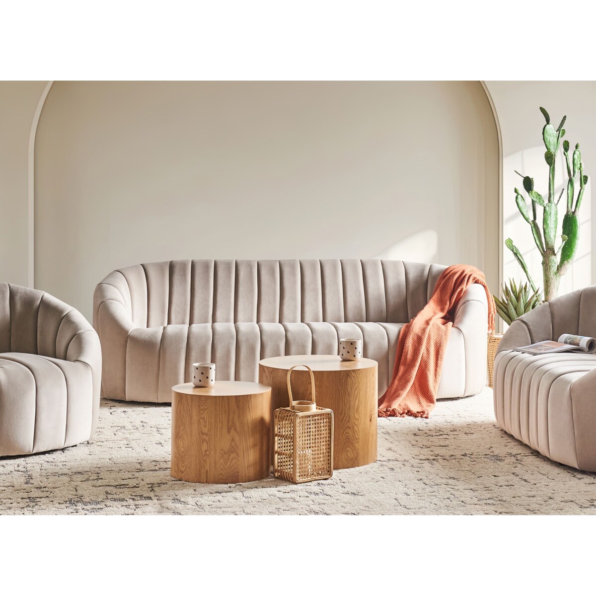 Sofa dla 3 osób MALUNG Welur Beżowy