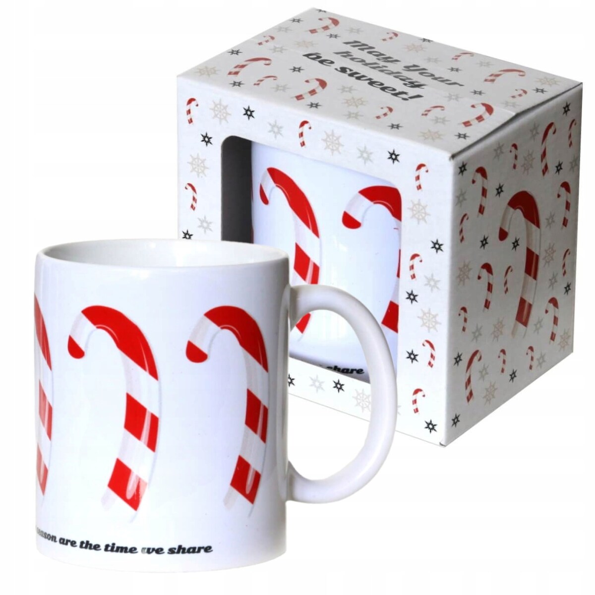 KUBEK NA KAWĘ HERBATĘ CZEKOLADĘ Z MOTYWEM ŚWIĄTECZNYCH LASEK CANDY 300ML - PREZENT UPOMINEK NA MIKOŁAJA ŚWIĘTA GWIAZDKĘ BOŻE NARODZENIE POD CHOINKĘ DLA KOBIETY FACETA