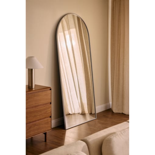 Lustro półowalne w metalowej ramie srebrne 80x180 cm Inys