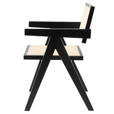 Rattanowe krzesło BOHO MH-011CH-BN Step podłokietniki drewno czarne beżowe, Step Into Design