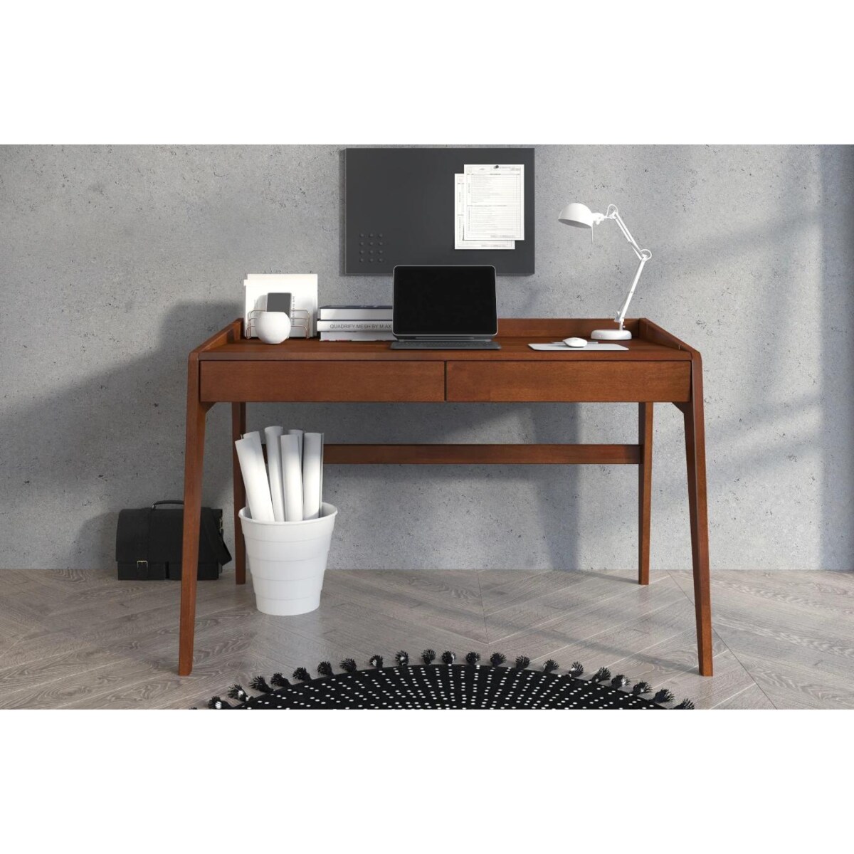 Drewniane bukowe biurko / toaletka z szufladami Visby LISA / kolor orzech