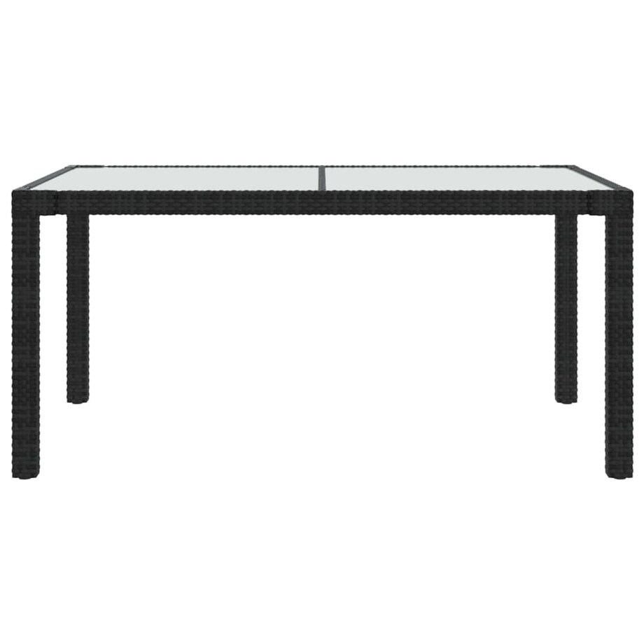 vidaXL Stół ogrodowy, 150x90x75 cm, szkło i rattan PE, czarny