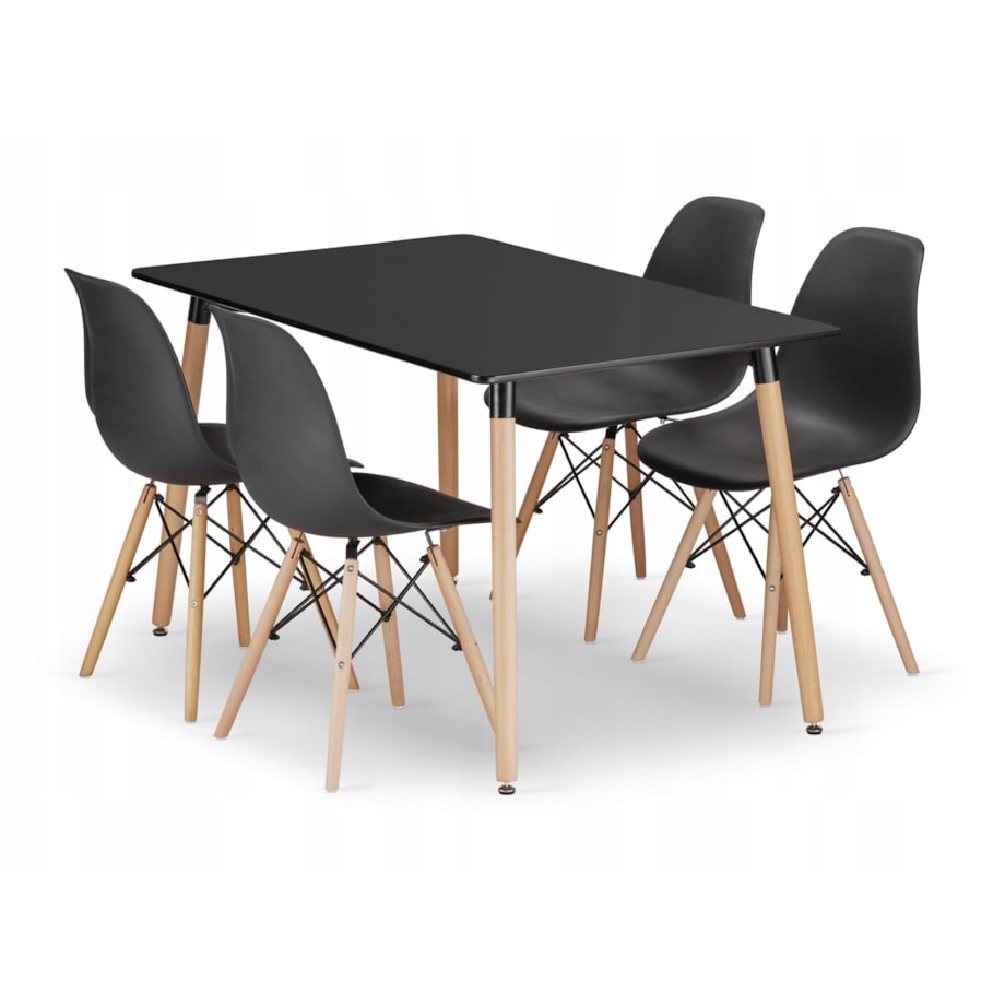 Zestaw Stół + 4 Krzesła Do Jadalni Kuchni Salonu Biura Prostokątny Czarny