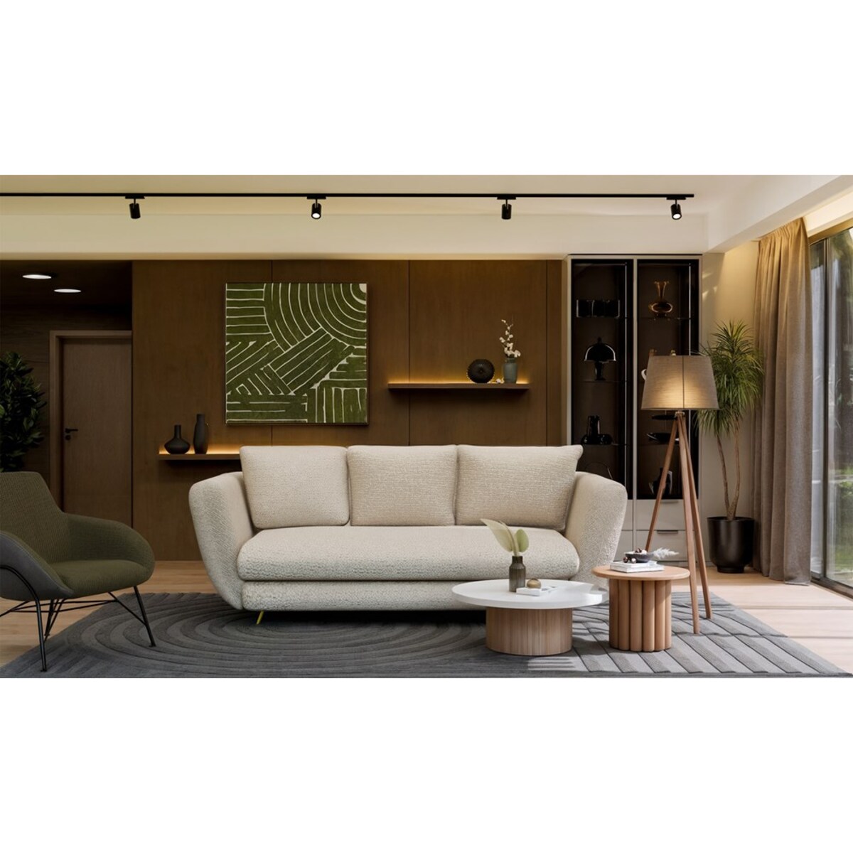 SOFA SARIS 3-OSOBOWA Z FUNKCJĄ SPANIA BEŻOWA NOGA ZŁOTA DO SALONU DO POKOJU