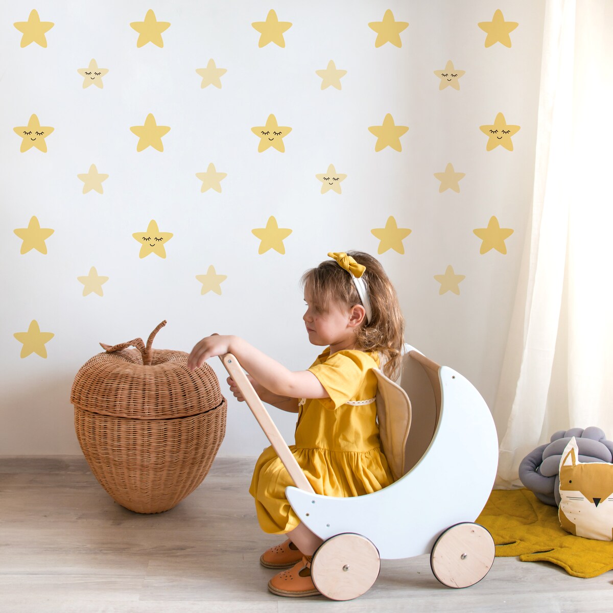 Naklejki Ścienne Żółte GWIAZDY Gwiazdeczki Dla Dzieci Styl Boho ZESTAW 60x30cm