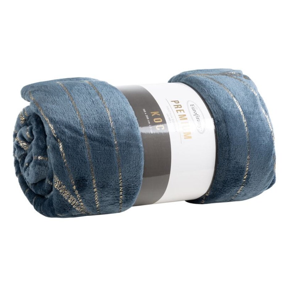 Koc Pled mikrofibra Złote Liście Wzory Roślinne 150 x 200 cm Granatowy miękki