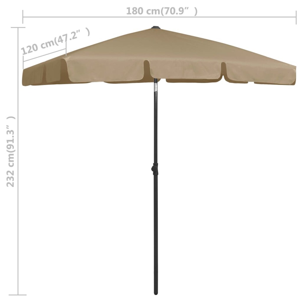 vidaXL Parasol plażowy, taupe, 180x120 cm