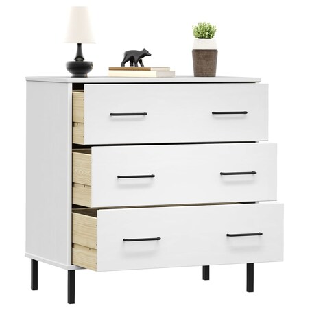 vidaXL Komoda OSLO z 3 szufladami, biała, 77x40x79,5 cm, lite drewno