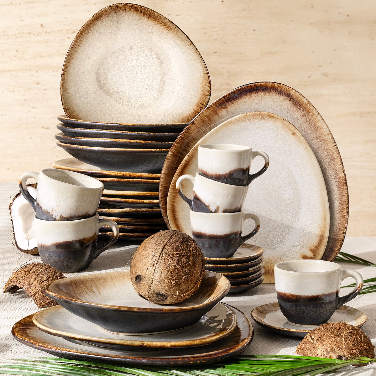 Konsimo PRIMA Zestaw obiadowo-kawowy 6 os. (30 el.), jasnobeżowy