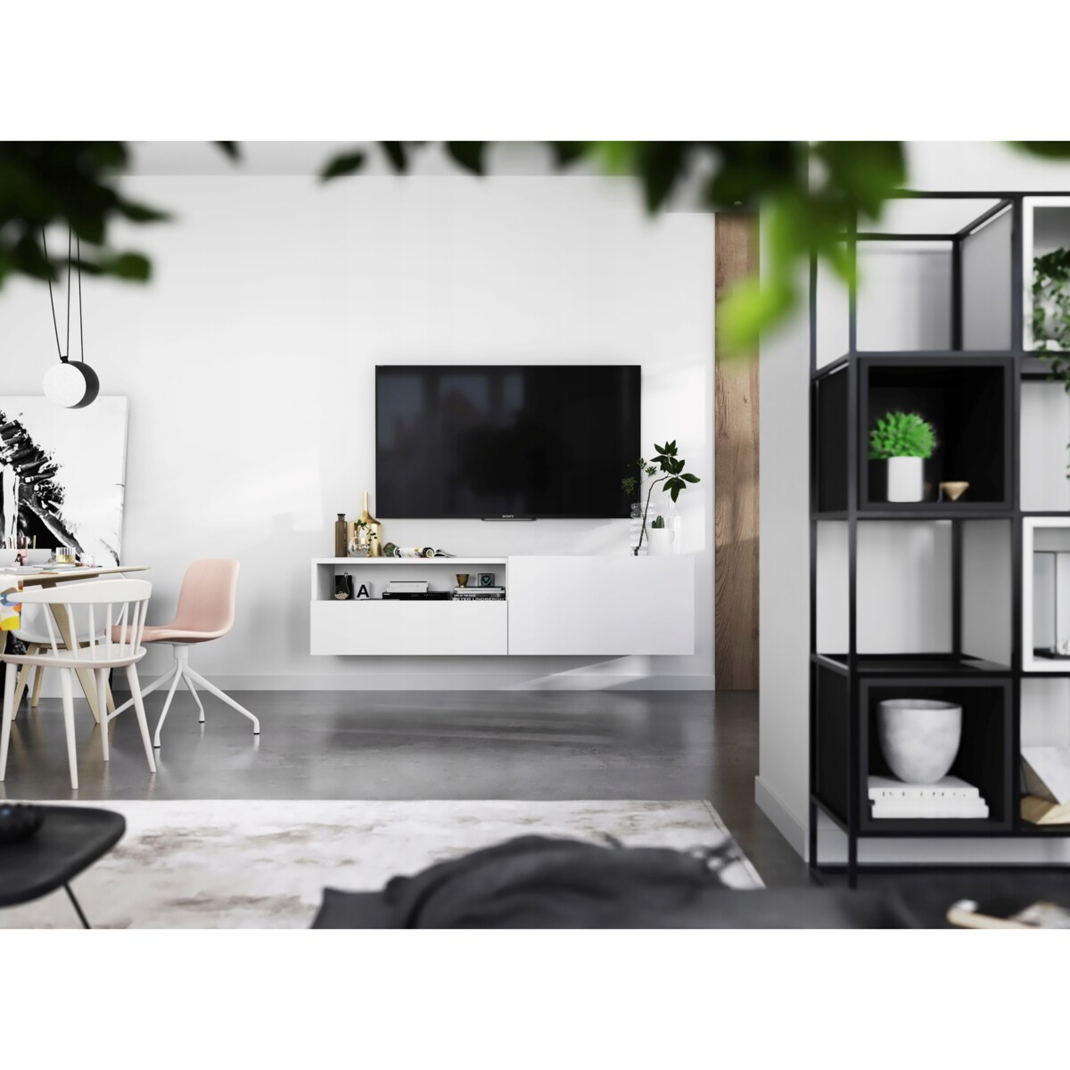 Wisząca Szafka RTV Komoda Loft Biały MAT szuflada 120 cm