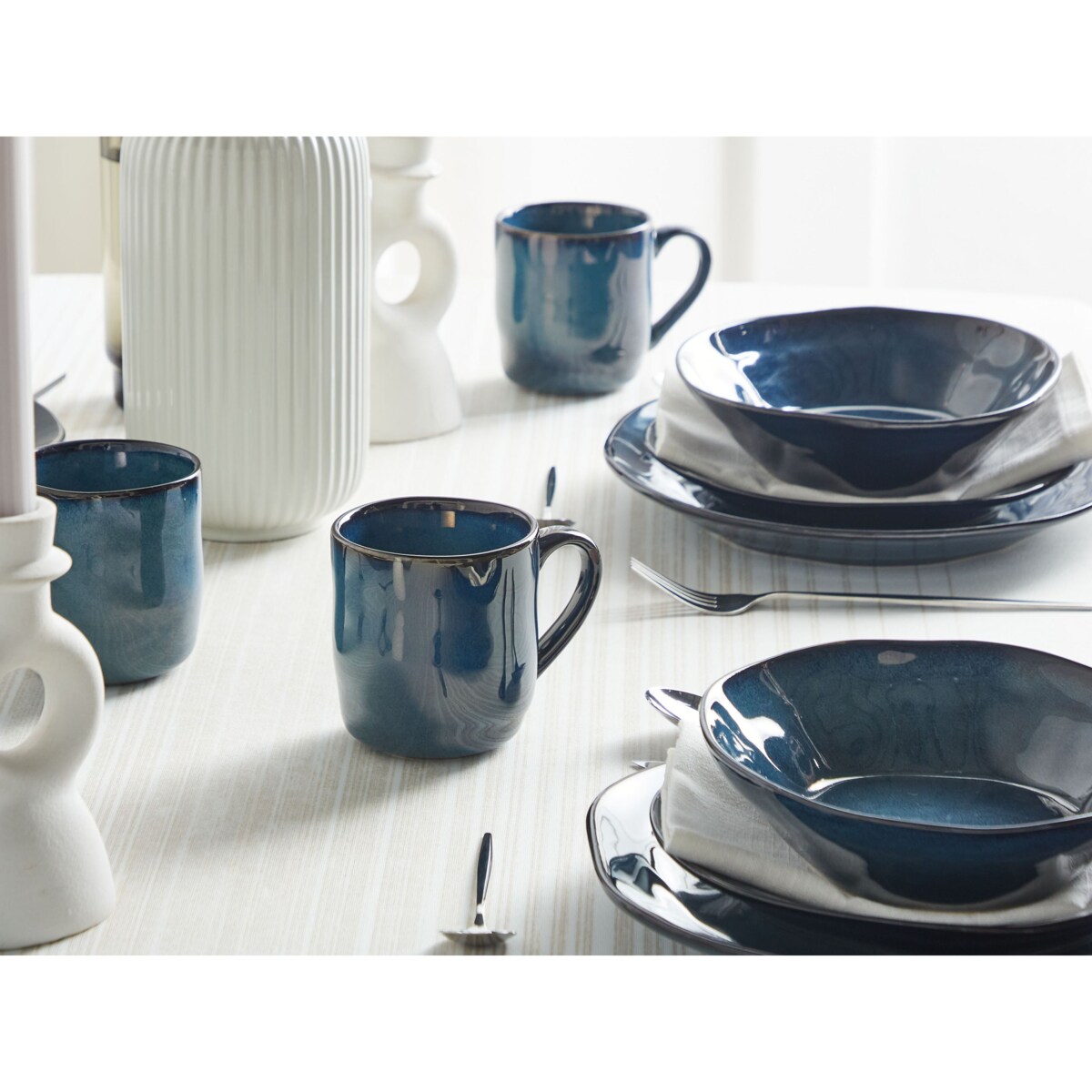 Zastawa stołowa 16-częściowa HAWTHORN Kamionka Niebieski