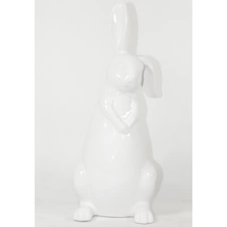 Dekoracja - siedzący biały królik z klapniętym uszkiem 33x12x16 cm