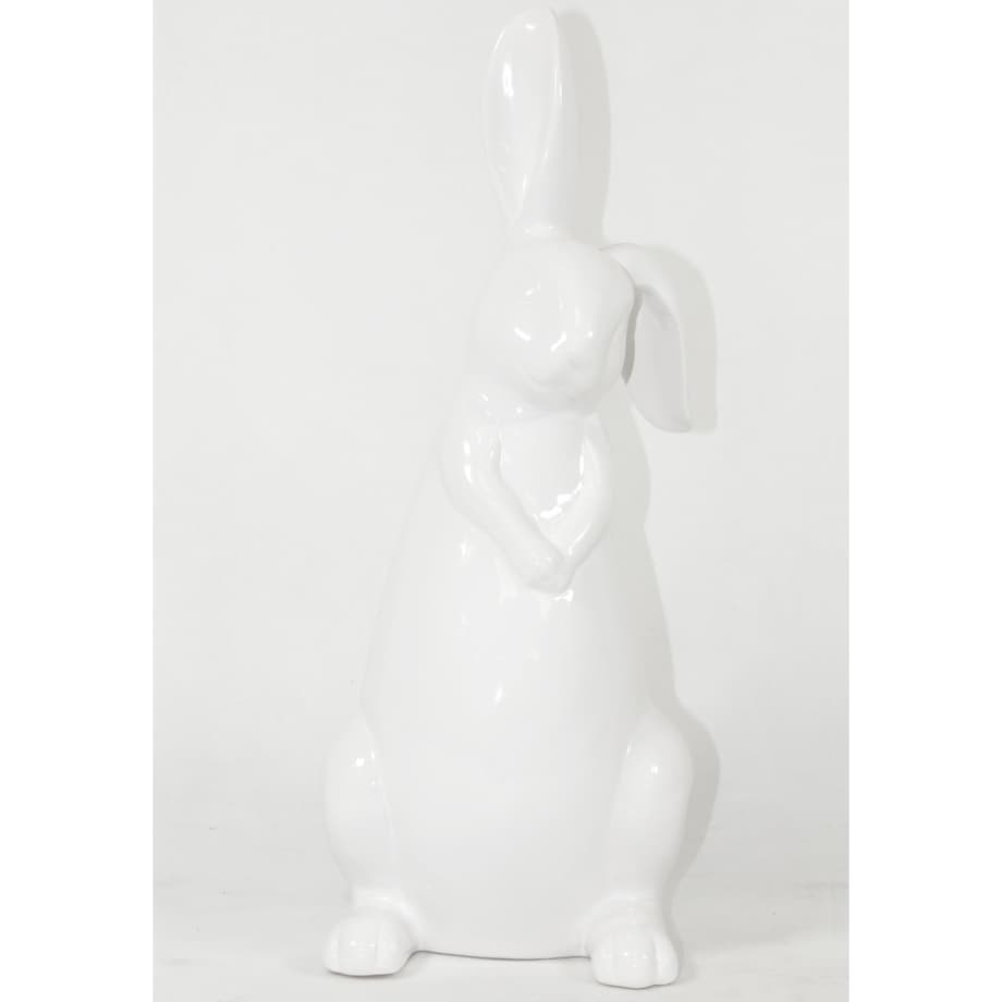 Dekoracja - siedzący biały królik z klapniętym uszkiem 33x12x16 cm