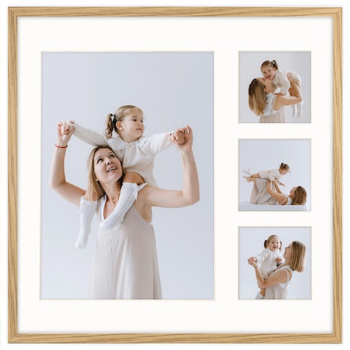 Ramka na 4 zdjęcia 1x 21x30 cm 3x 9x9 cm rama dębowa 40x40 cm foto galeria zdjęć FRAMAI