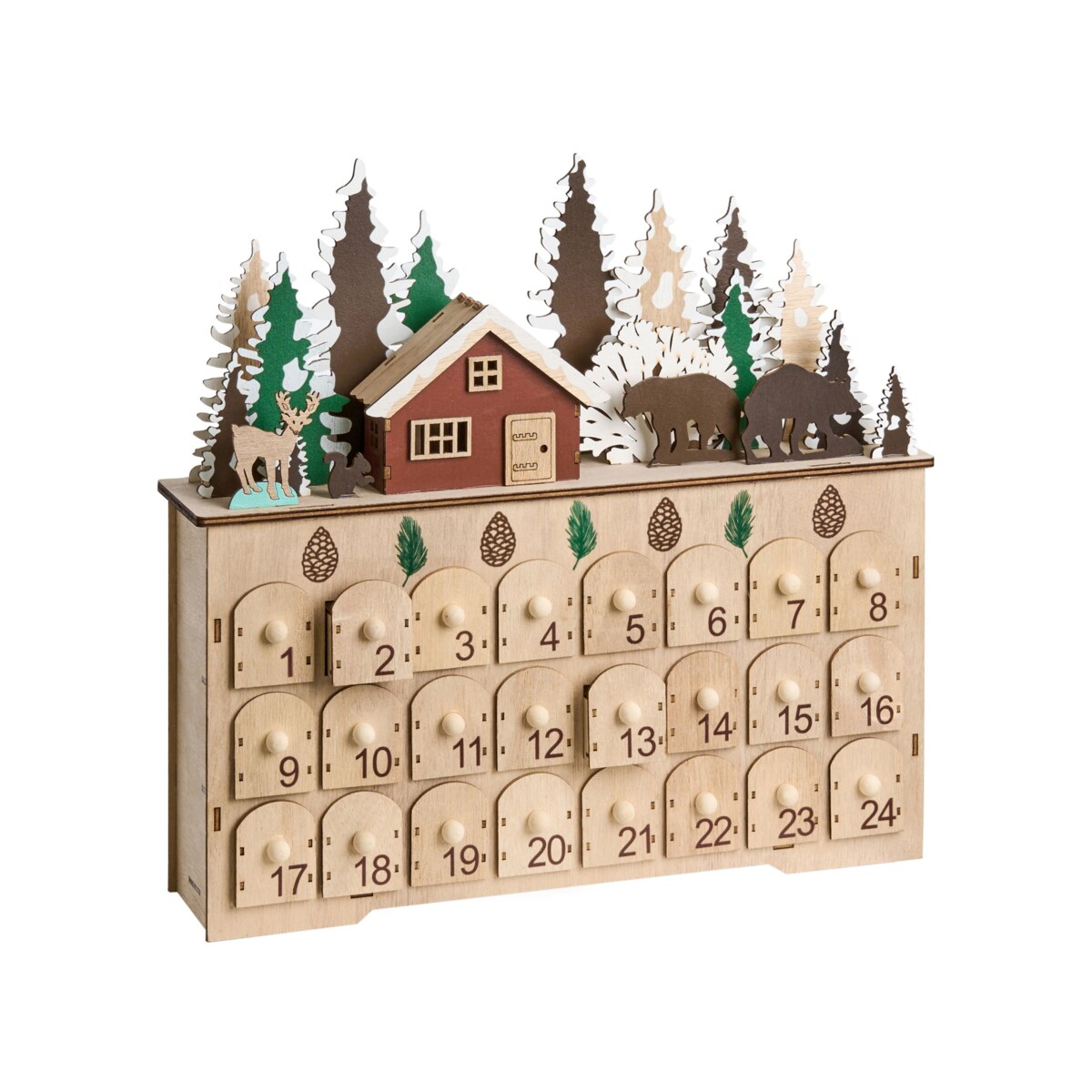 Dekoracja świąteczna LED HELIN Kalendarz adwentowy 33 cm Jasnobrązowy