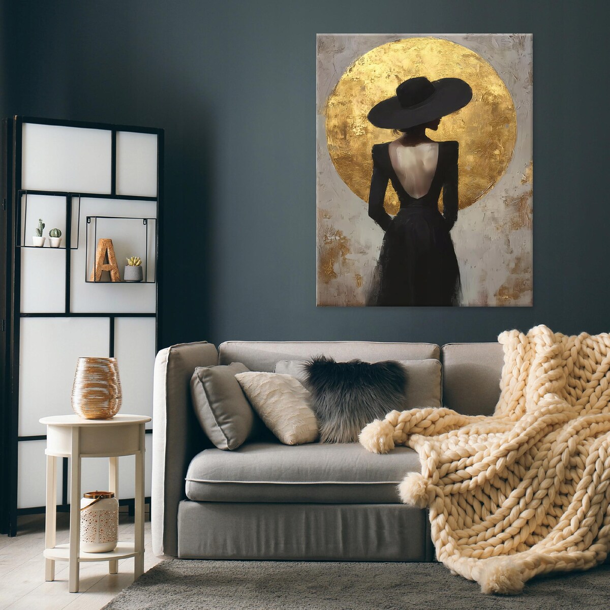 OBRAZ KOBIETA W KAPELUSZU ABSTRAKCJA DO SYPIALNI SALONU NA PŁÓTNIE 120x80