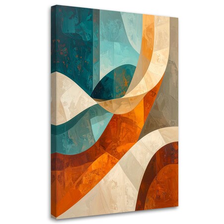 Obraz do salonu sypialni biura loftu, Abstrakcja linie kształty beżowy turkusowy