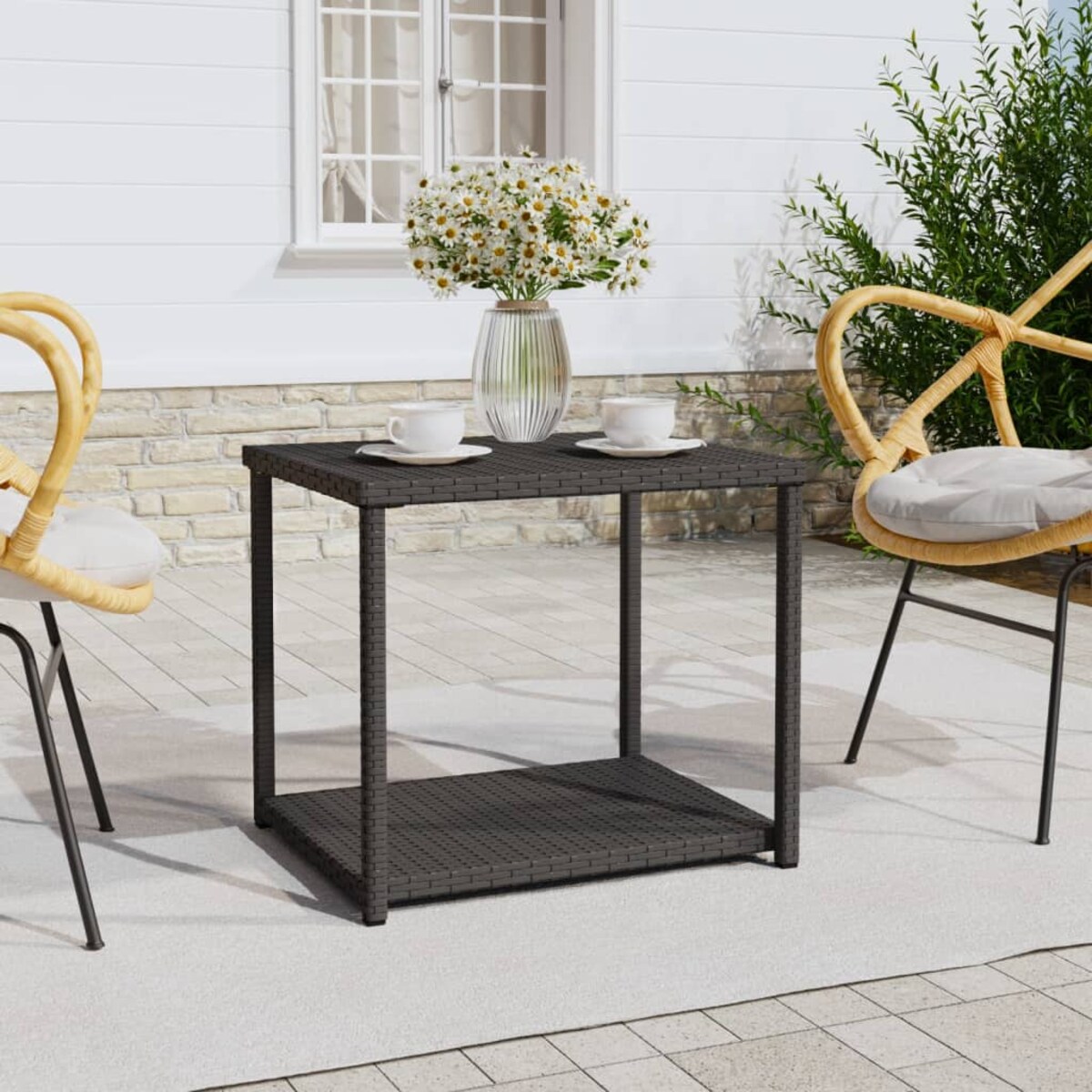 vidaXL Stolik boczny, czarny, 55x45x49 cm, polirattan