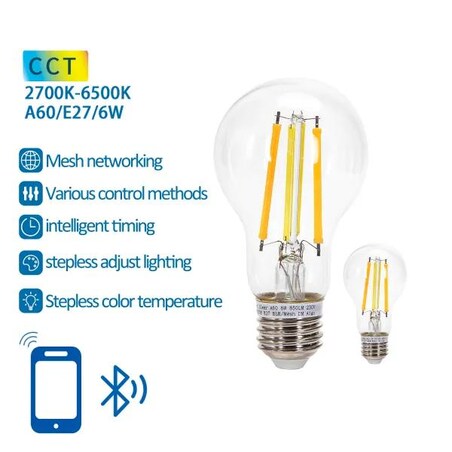 inteligentna żarówka bluetooth mesh a60 e27 6w cct 2 szt. ,z pilotem