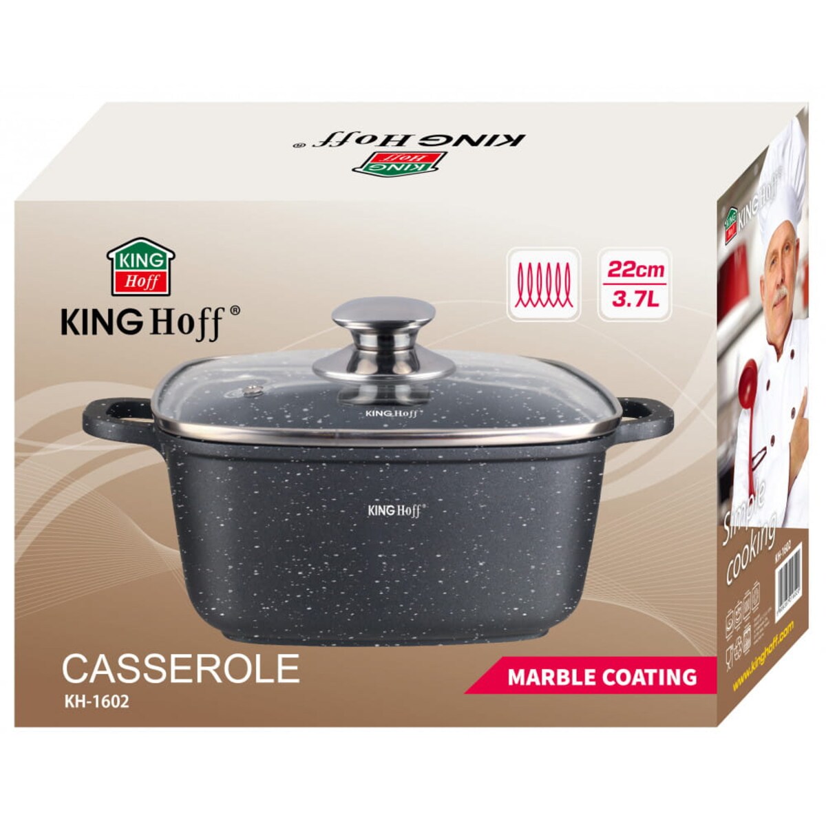 Garnek kwadratowy Z powłoką marmurową 3.7L 22cm indukcja gaz KINGHOFF