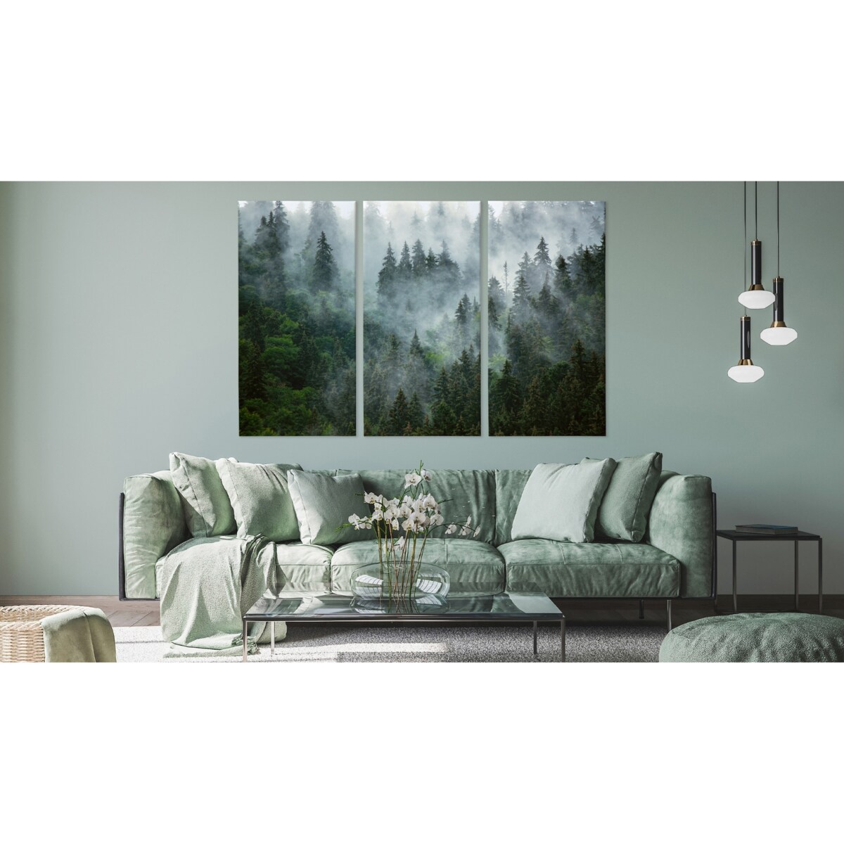 Obraz 3-częściowy LAS WE MGLE Zieleń Dekor 120x80cm