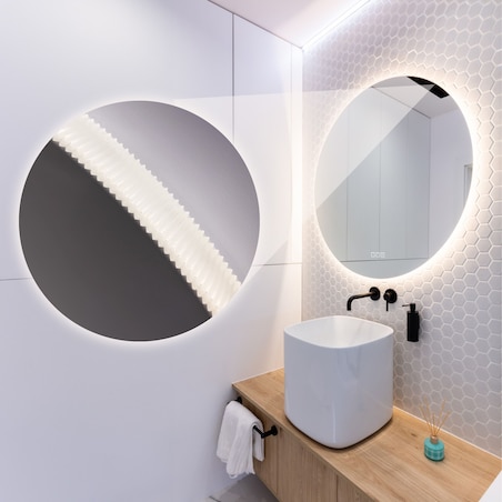 Lustro ścienne LED z ryflowaną ramą ROUND 80cm