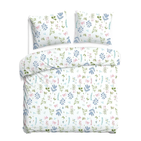 Pościel flanelowa 160x200 Lanira biała w kolorowe kwiaty, Flanelove