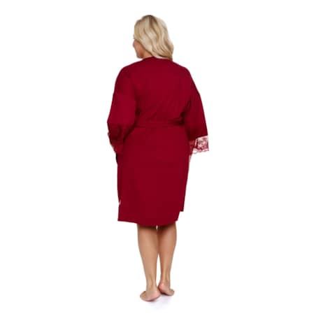 Burgundowy szlafrok damski z koronką
