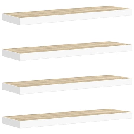 vidaXL Półki ścienne, 4 szt., dębowo-białe, 80x23,5x3,8 cm, MDF