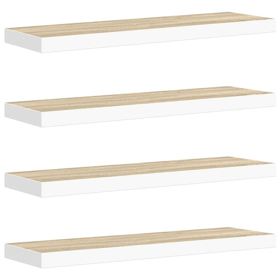 vidaXL Półki ścienne, 4 szt., dębowo-białe, 80x23,5x3,8 cm, MDF