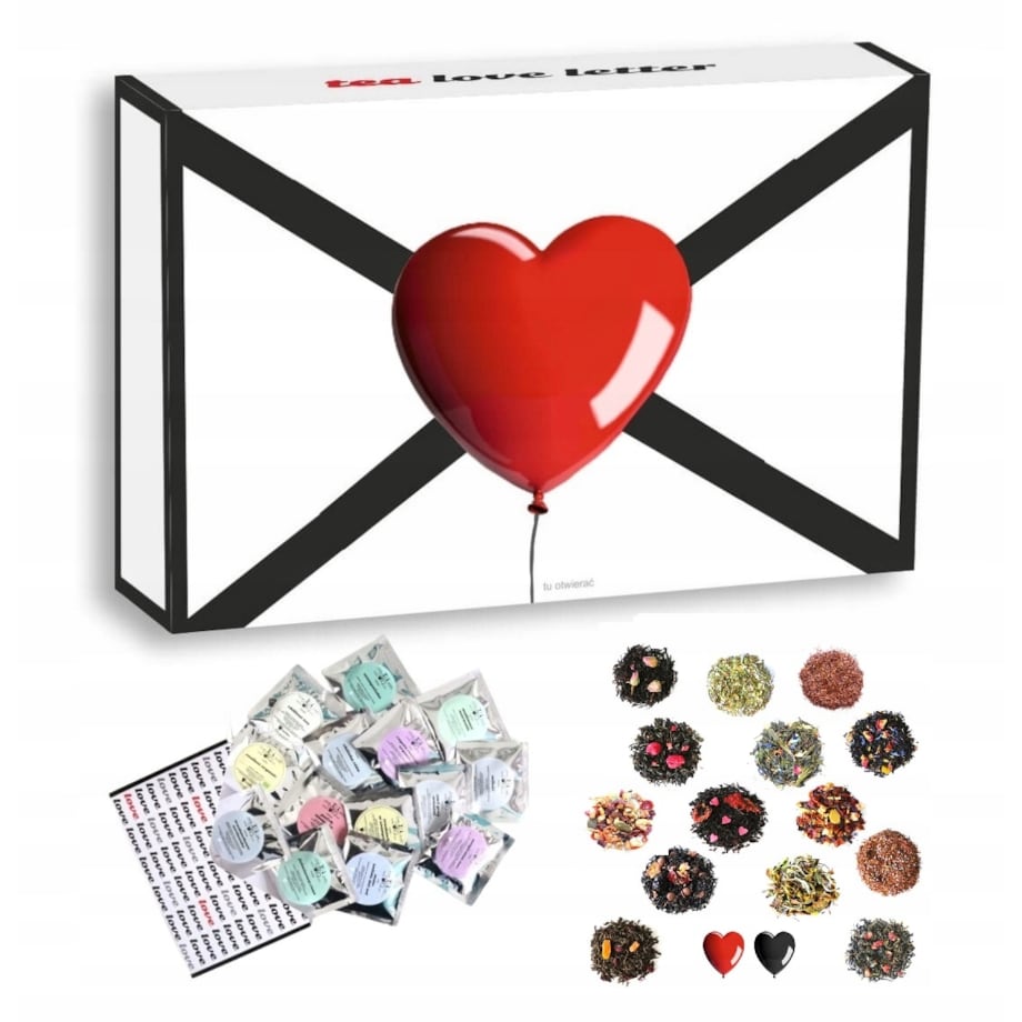 Zestaw prezentowy upominkowy "TEA LOVE MESSAGE" - 14 smaków herbat sypanych - prezent upominek na walentynki dla chłopaka dziewczyny niej niego żony męża kobiety faceta mężczyzny
