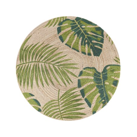 Dywan okrągły z juty w liście ⌀ 140 cm beżowo-zielony BUGAY