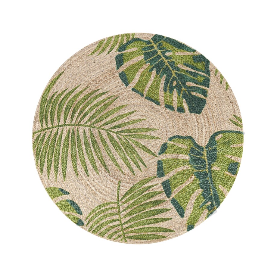 Dywan okrągły z juty w liście ⌀ 140 cm beżowo-zielony BUGAY