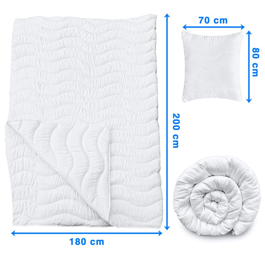 Kołdra Całoroczna 180X200 Cm + Poduszka 70X80 Cm Zestaw Mikrofibra Antyalergiczna Pikowana