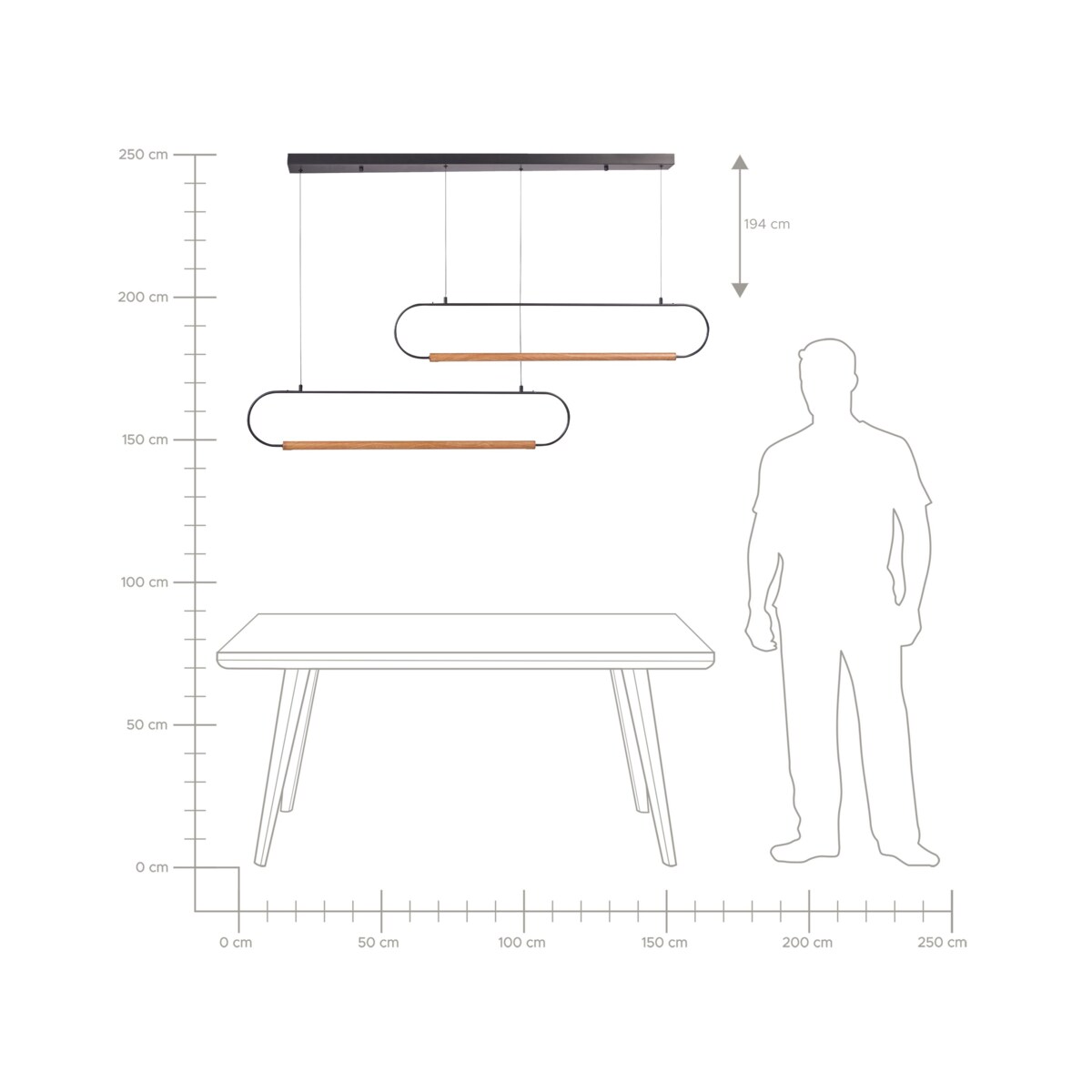 Lampa wisząca LED 2 punktowa metalowa czarny z jasnym drewnem LOGONE