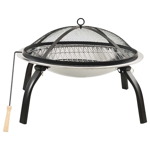 vidaXL Palenisko i grill 2-w-1, z pogrzebaczem, 56x56x49 cm, stal