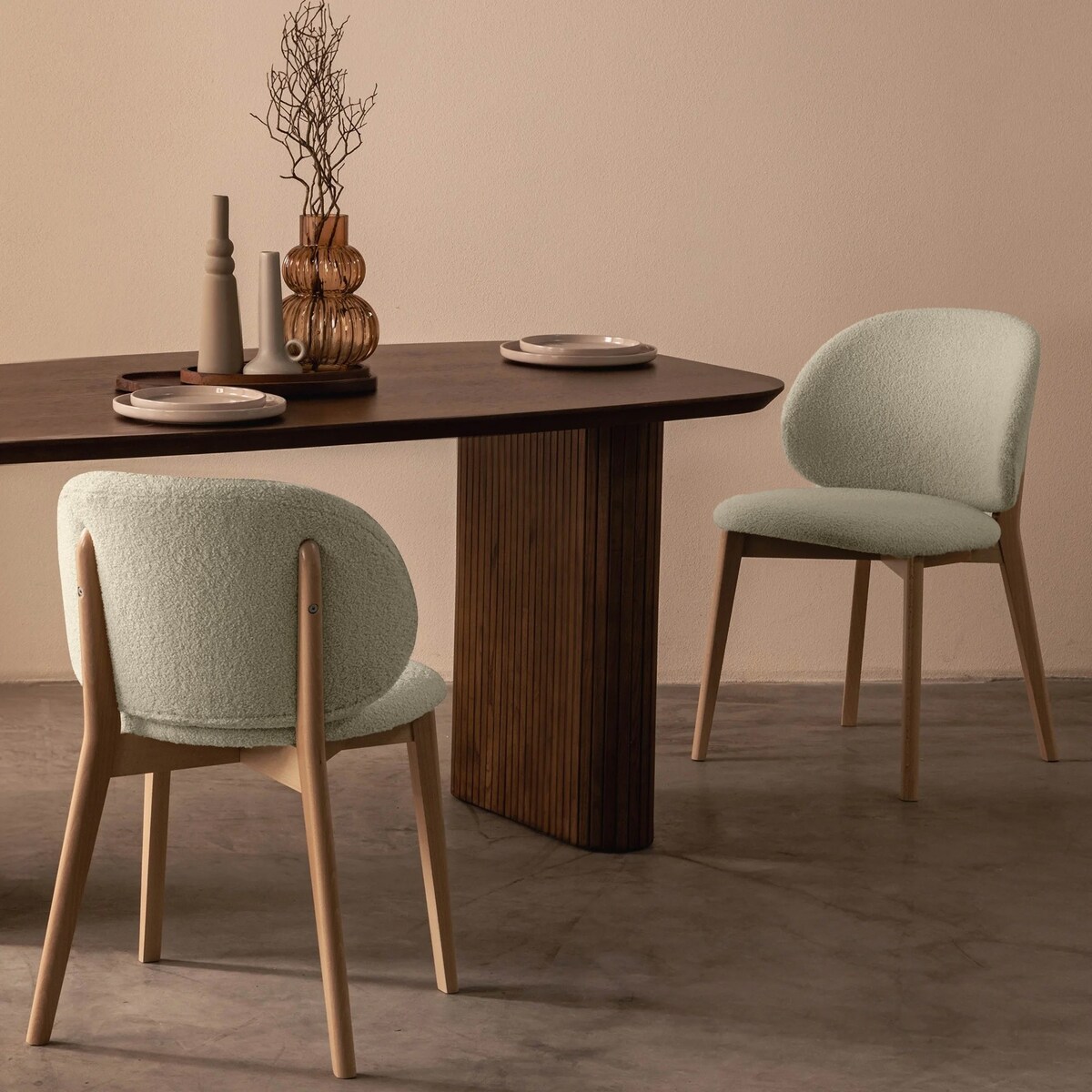 Krzesło SELMA -IV kremowe/buk/boucle 79x48x48 cm