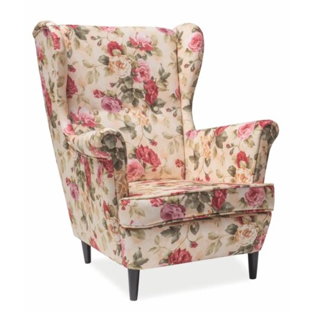 Fotel uszak LORD kwiaty/beżowy