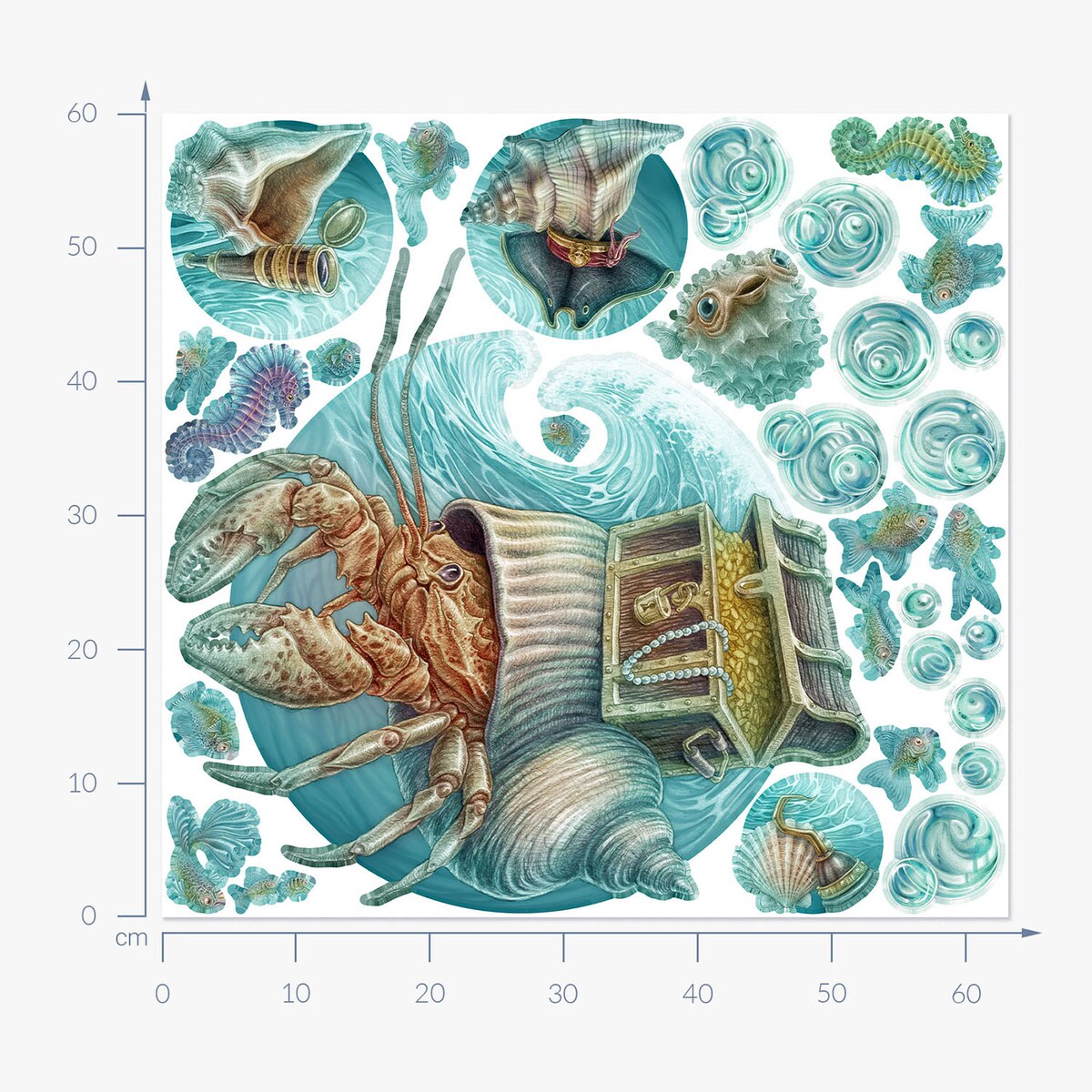 Zestaw naklejek na ścianę, Świat kraba, 60cm