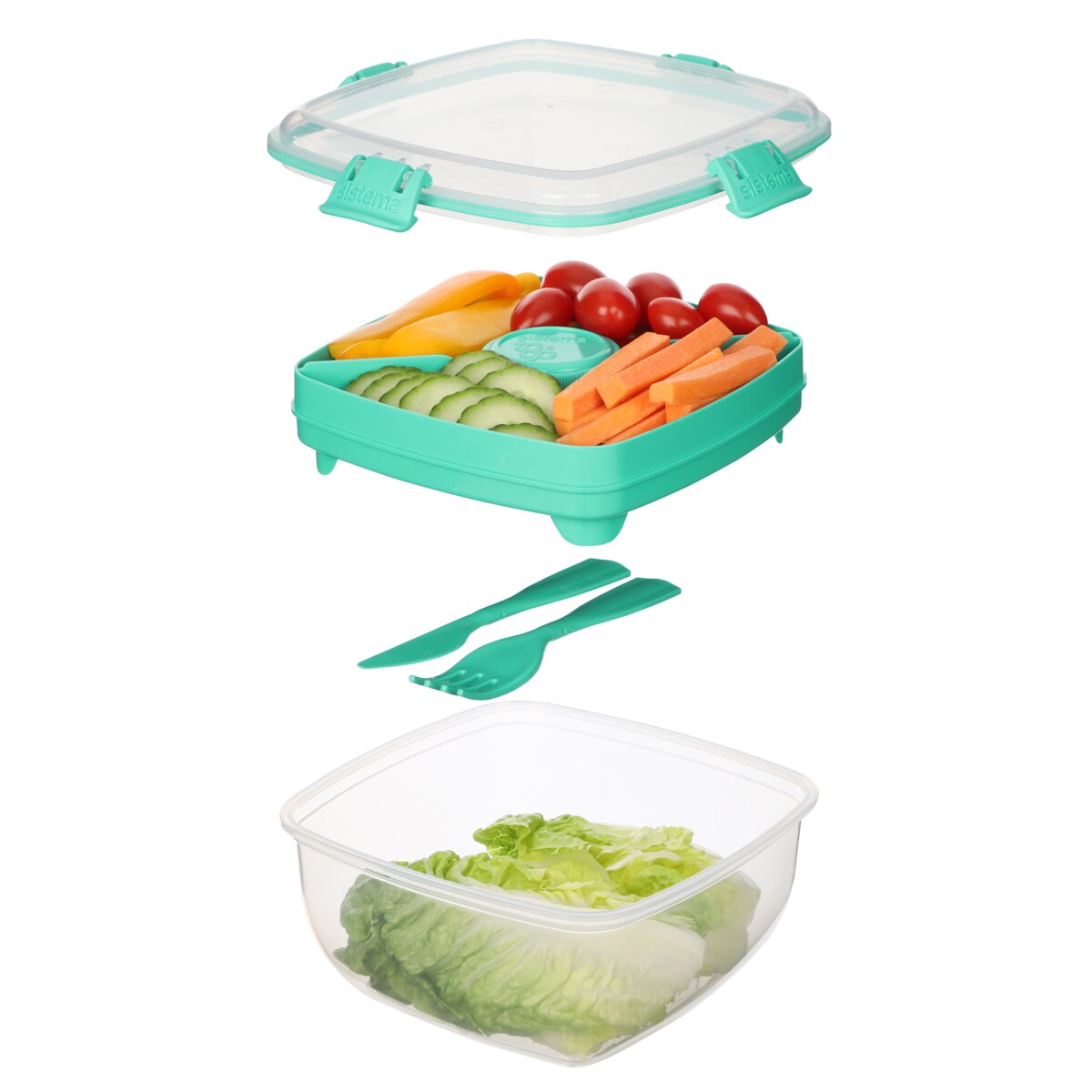 Sistema lunchbox na sałatkę + sztućce 1100ml